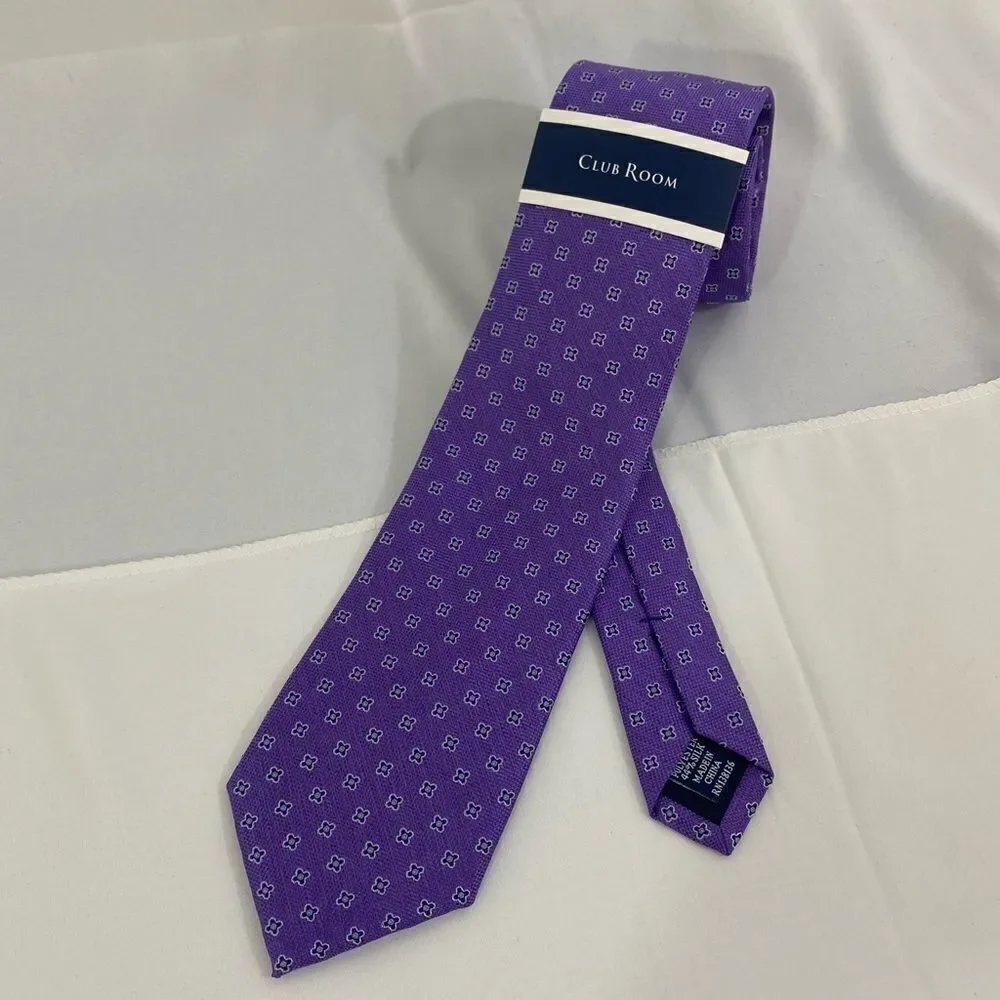 Club Room Men’s Tie Purple with Flowers Silk Blend - Picture 1 of 3